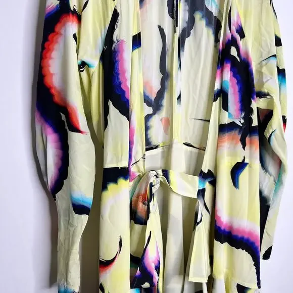 A.L.C. Enzo Silk Chiffon Wrap Dress Yellow Psychedelic Mini Womens 6 - Picture 11 of 16